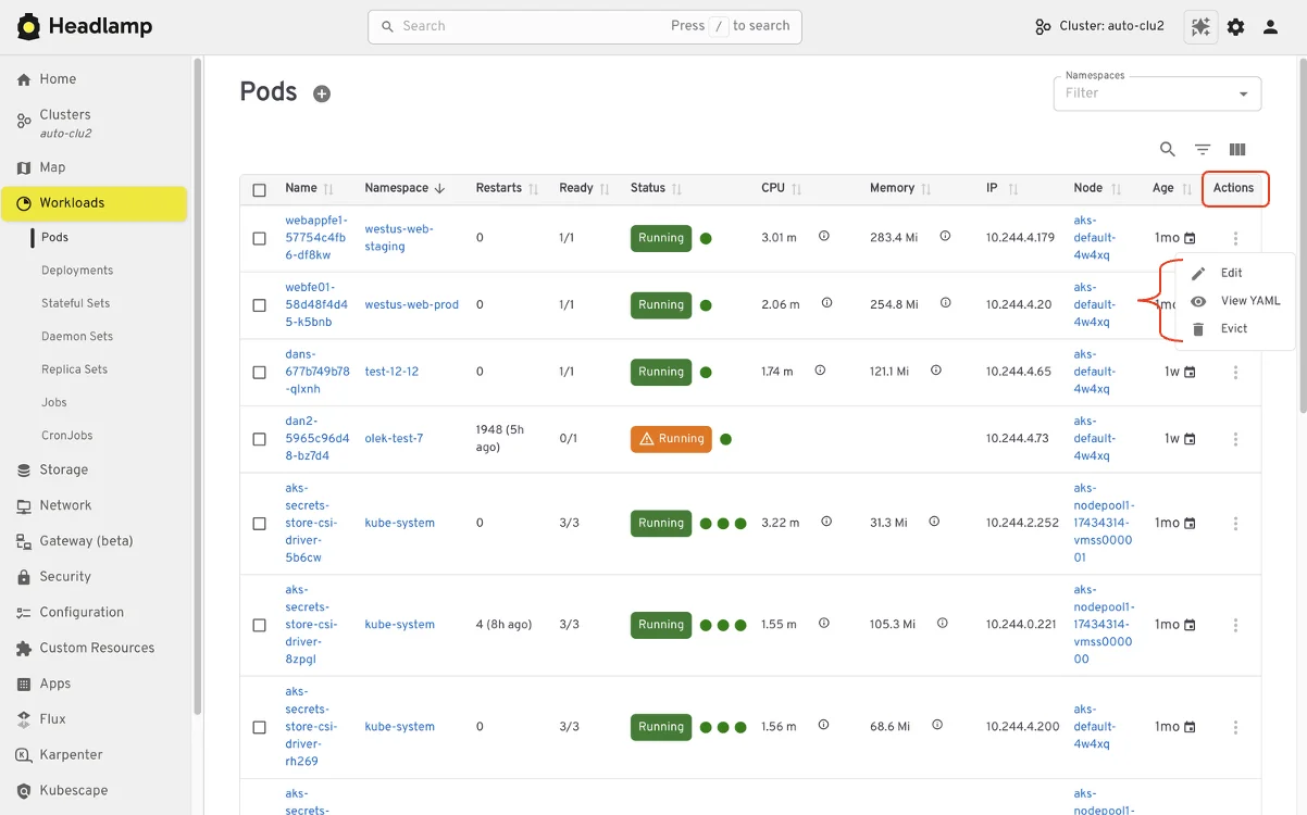 Editing and interacting with Kubernetes resources in the Headlamp user interface